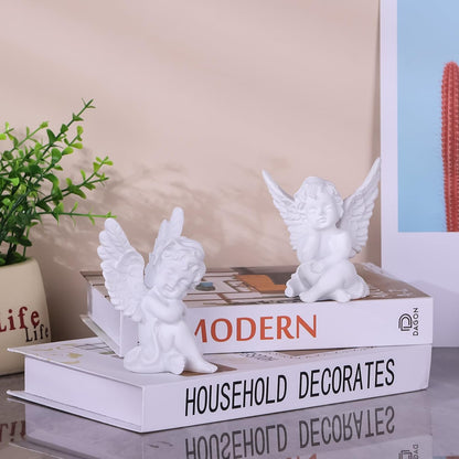 orenm 2 Pack Resin Cherubs White Angel Statue Figurine, Garden Sleeping Cherub Statue Sculpture Indoor Outdoor Home Decoration, Cute Adorable Angle Sculpture Memorial Statue(4" Height) (White)