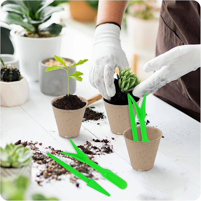 6PCS Mini Garden Hand Succulent Transplanting Tools Set, Plastic Seedling Dibber and Digging Tools for Indoor Gardening, Home Plant Care, Repotting, Lawn Maintenance(Green)