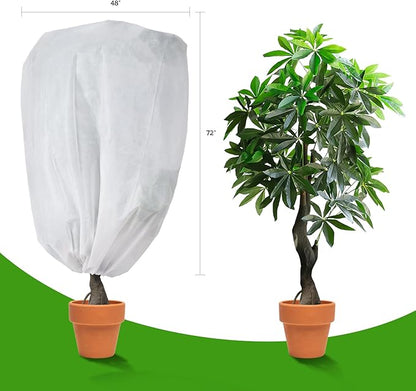 2-Pack Plant Covers Freeze Protection 48" x 72" 2.2 oz, Frost Cloth Plants Jacket Drawstring Tree Cover for Outdoor Plants, Shrub Potted Plants Winter