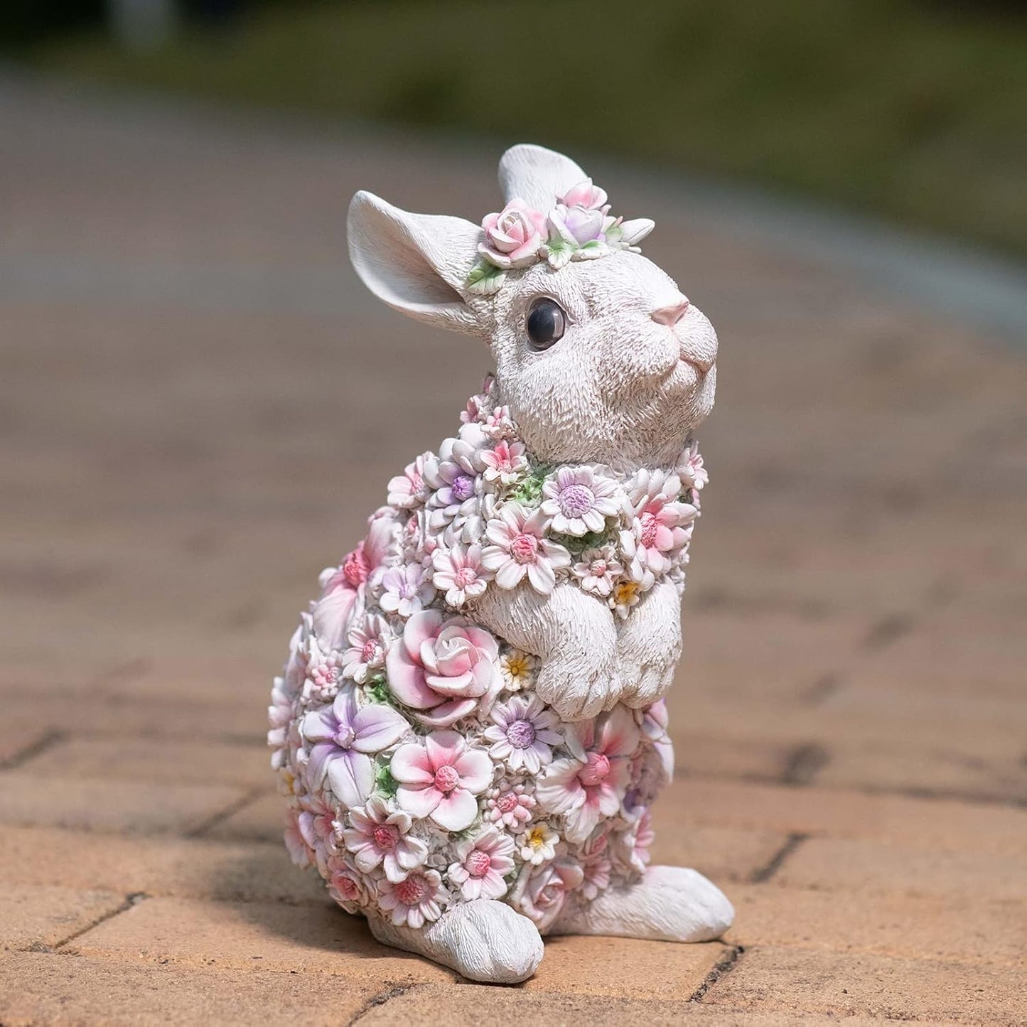Colorful Flower Rabbit Statue - Indoor and Outdoor Garden Decoration Statue Unique Garden Art, Cheerful Home Decor, for Easter, Spring, and New Homes (10inch)