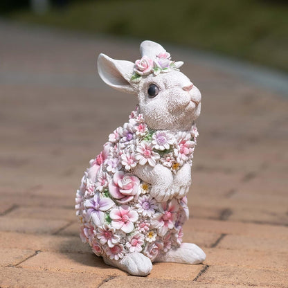 Colorful Flower Rabbit Statue - Indoor and Outdoor Garden Decoration Statue Unique Garden Art, Cheerful Home Decor, for Easter, Spring, and New Homes (10inch)