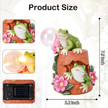 Afirst Solar Garden Outdoor Statues Frog Solar Garden Statue Blowing Bubble with Flowers Waterproof Resin Figurines Yard Outdoor Decorations for Patio Yard Lawn Ornament Gifts