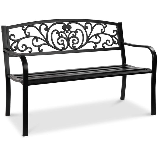 Best Choice Products Outdoor Bench Steel Garden Patio Porch Furniture for Lawn, Park, Deck w/Floral