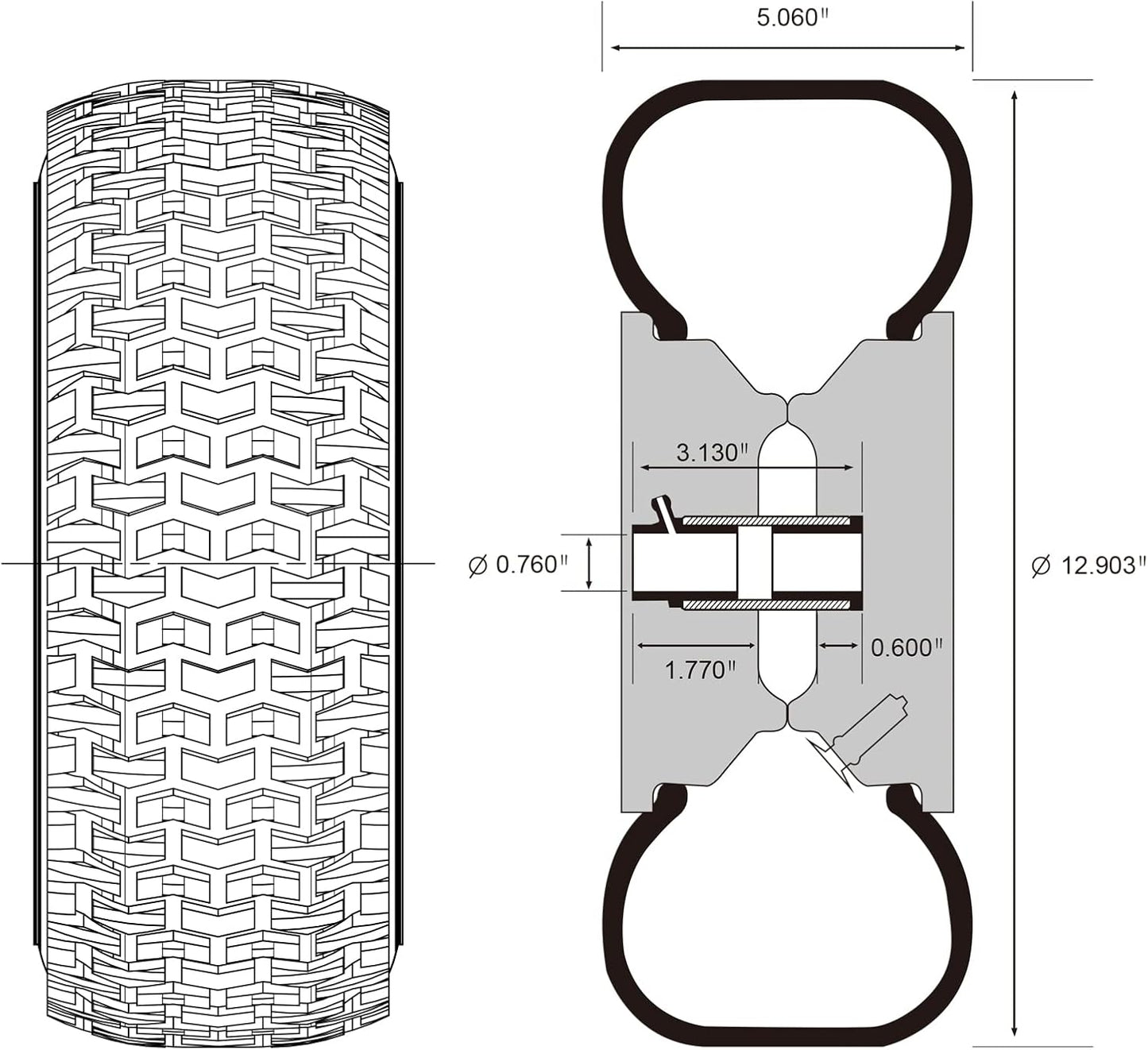 2 Pack 13x5.00-6 Lawn Tractor Pneumatic wheel,Wheelbarrow tire Turf Tread,3.13" hub length with steel rim,Flange ID 0.76''