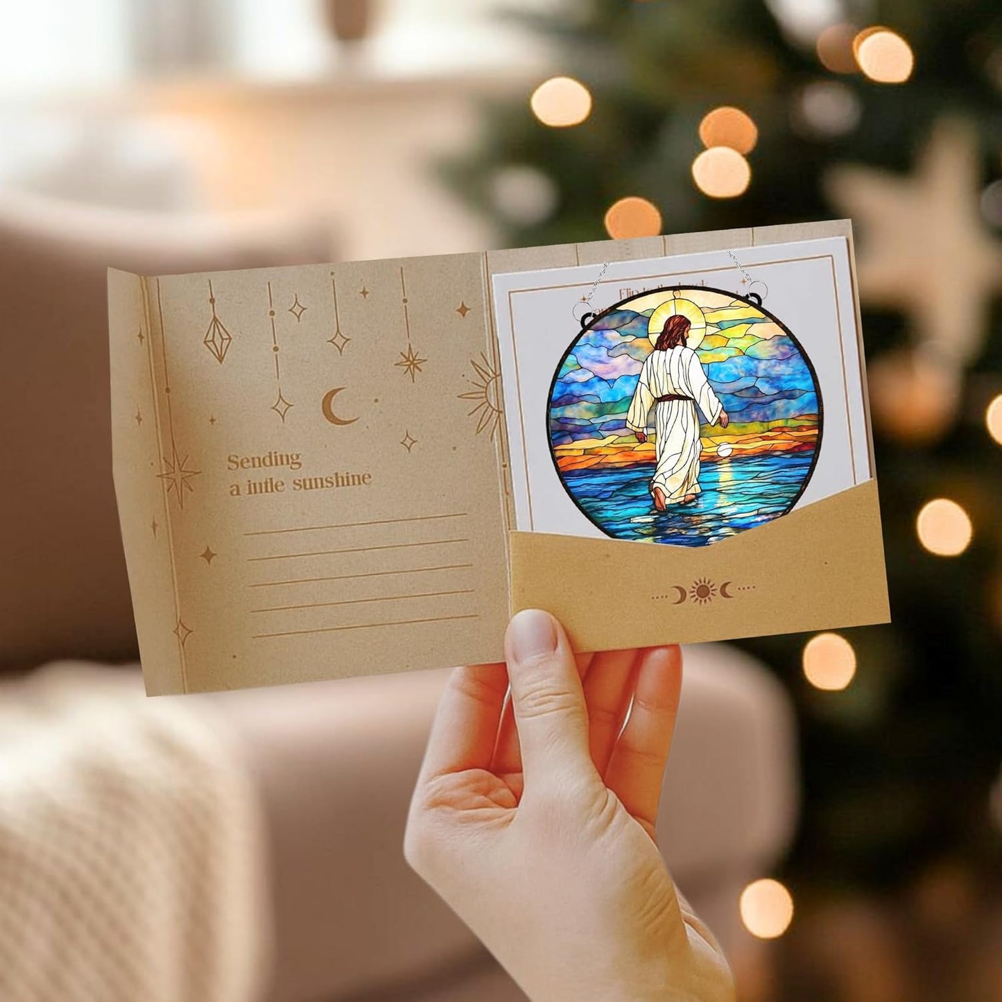 Christian Cross Acrylic Suncatcher Stained Glass Effect Memorial Window Car Hanging Christmas Ornament Indoor Outdoor Decor Garden Sun Catcher for Family Christmas Jesus Gift for Women Mom Grandma