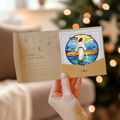 Christian Cross Acrylic Suncatcher Stained Glass Effect Memorial Window Car Hanging Christmas Ornament Indoor Outdoor Decor Garden Sun Catcher for Family Christmas Jesus Gift for Women Mom Grandma