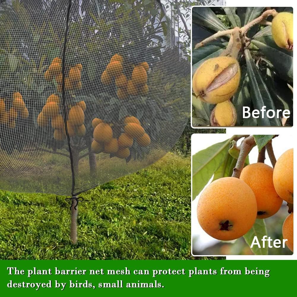 Fruit Tree Netting Covers with Zipper to Protect from Squirrels and Birds Large Netting for Fruit Trees Net Protection, Black, 10' x 10', 2 Pack