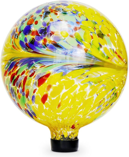 Gazing Balls for Garden 10" Glass Outdoor Garden Globe Ball Reflective Gazing Globes Outside Yard Decor (Yellow)