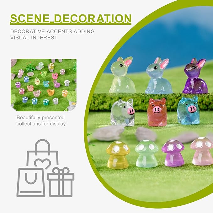 140Pcs Glow-in-The-Dark Mini Resin Animal Figurines Miniature Figures Glowing in The Dark Garden Accessories Aquarium Landscape Bonsai Ornaments