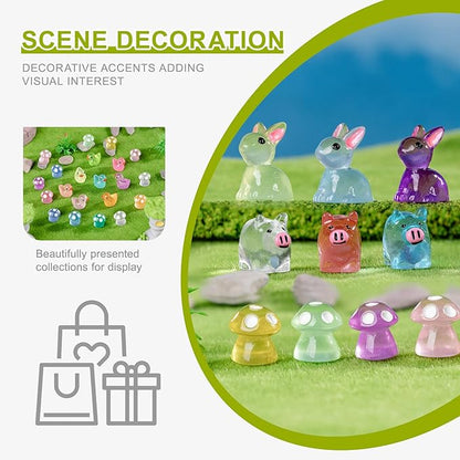 140Pcs Glow-in-The-Dark Mini Resin Animal Figurines Miniature Figures Glowing in The Dark Garden Accessories Aquarium Landscape Bonsai Ornaments