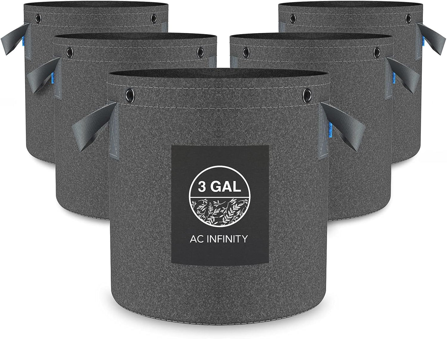 AC Infinity Heavy Duty Fabric Pots, 3 Gallon Aeration Reusable Grow Bags 5-Pack with 500G Thick Nonwoven Fabric and Multi-Purpose Rings, for Low Stress Plant Training Fruits, Vegetables, and Flowers