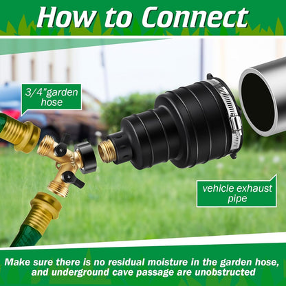 Qualirey Pest Control Exhaust Pipe Attachment with 2 Way Hose Splitter, Transport Exhaust from Car to Underground for Killing Outdoor Rodents Such as Moles, Gophers (Fit for Pipe in 2"-2.4"/3"-3.5")