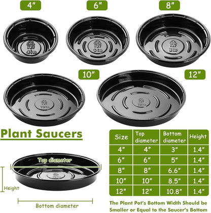 Plant Saucer 30 Pack Plant Trays for Pots 4/6/8/10/12 Inch Plastic Plant Saucers for Outdoors & Indoors Black Drip Trays for Potted Plants Flower Pot Plates to Catch Water Drainage Dishes No Holes