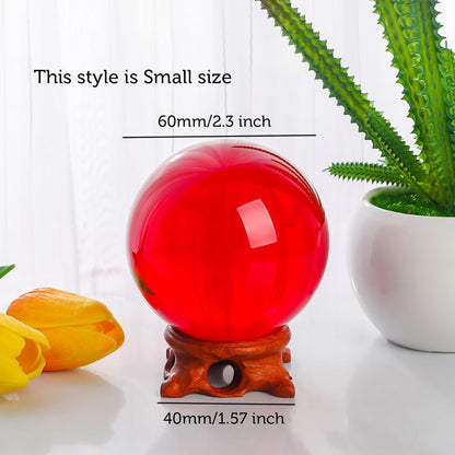 Small Red Crystal Ball 60mm/2.3 inch with Rose Wooden Stand and Gift Box for lensball Photography,Fortune Teller,Feng Shui, Witchcraft Decor,Scrying,Magic,Crystal Orb Prop Decorative Glass Sphere