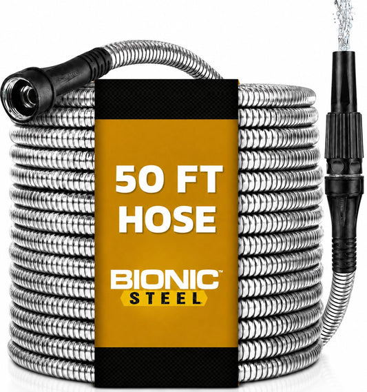 BIONIC STEEL 50 Ft Metal Garden Hose with Sprayer Nozzle