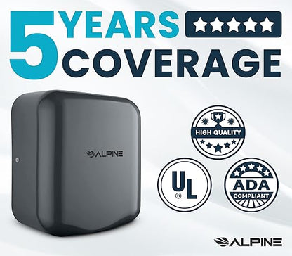 Alpine Automatic Hand Dryers for Bathrooms Commercial High Speed 110-120V Stainless Steel Electric Hand Dryer, Plug In & Hardwire Options with Air Filter, ADA & UL Compliant & 5 Years Coverage (Grey)