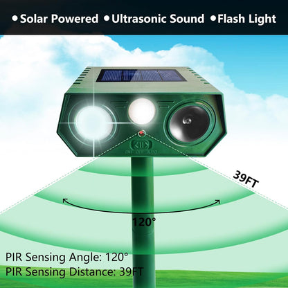 2025 Deer Repellent Devcies Solar Ultrasonic Animal Repellent Outdoor Waterproof Rabbit Repellent with PIR Motion Detection Flash Light for Dog, Cat, Bird, Squirrel, Skunk, Raccoon for Yard (4 Pack)