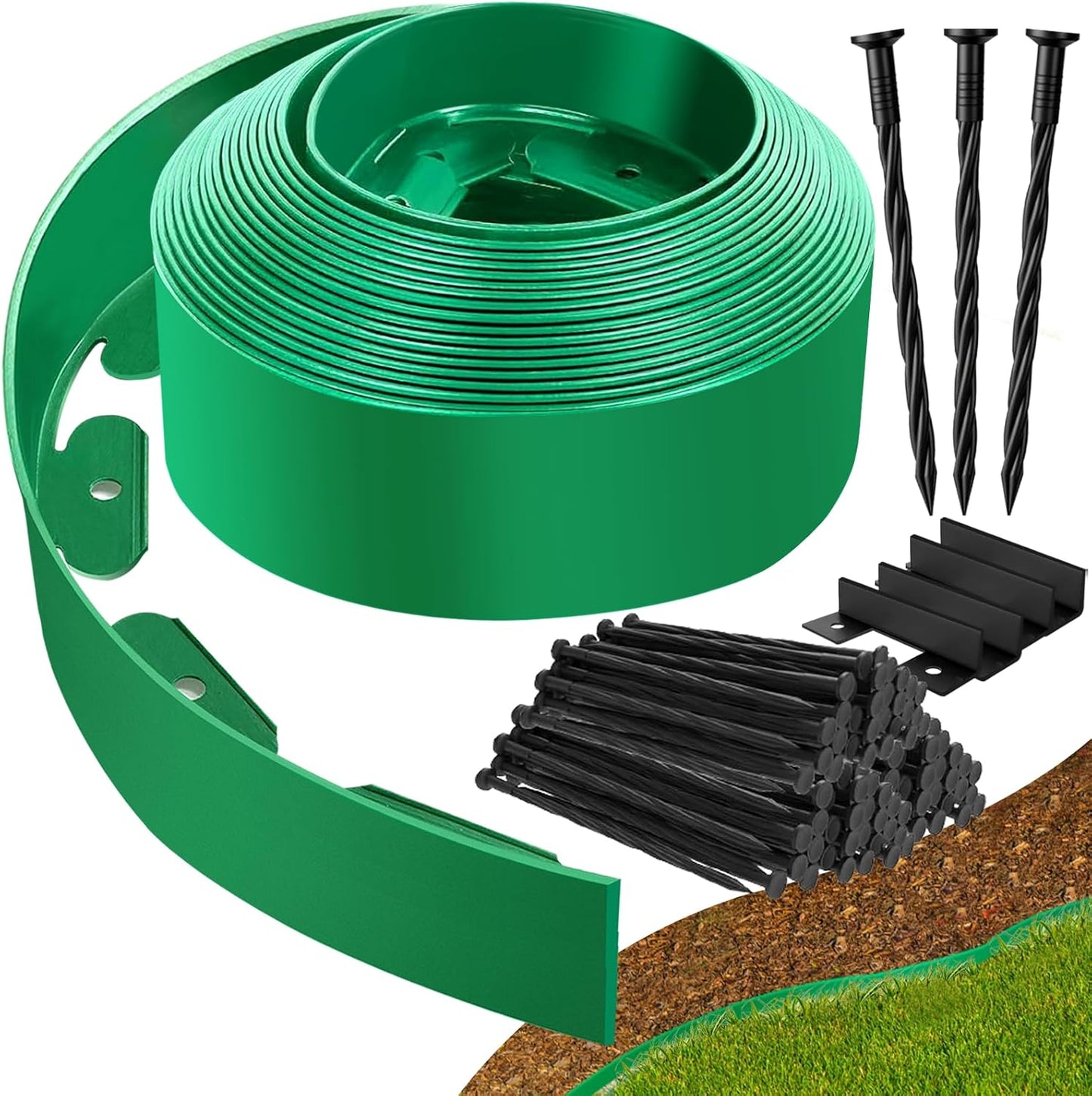 Landscape Edging Border - 60FT 4IN Tall Edging for Landscaping with 60 Stakes, 0.15" Thick No Dig Lawn Edging for Garden Border, Flexible Flower Bed Edging Borders for Yard, Terrace Board