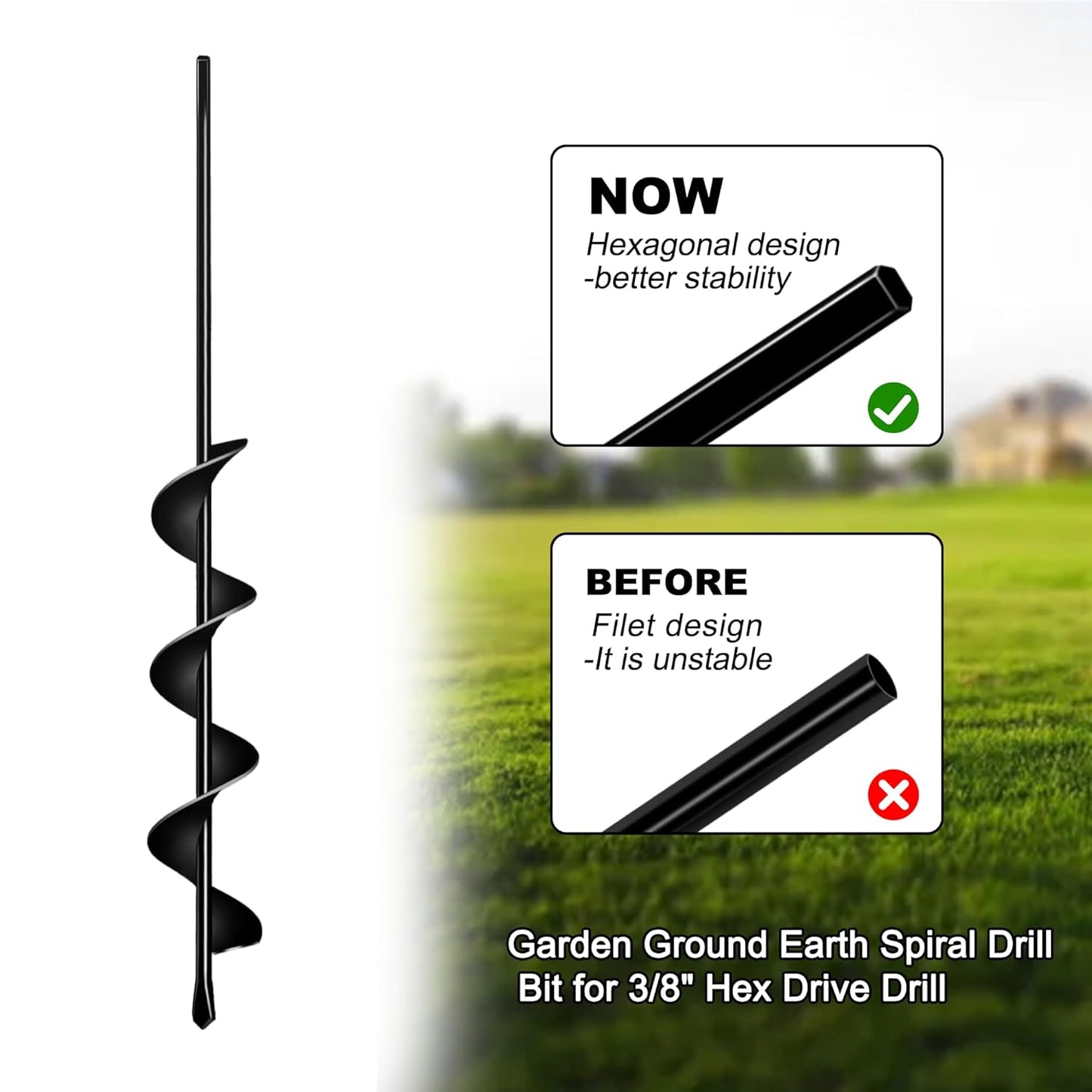 Auger Drill Bit for Planting 2.4"(D) x22.84(L), Garden Ground Earth Spiral Drill Bit for 3/8" Hex Drive Drill, for Post Hole Digger Bulb Bedding Digging Plant Rapid Planter