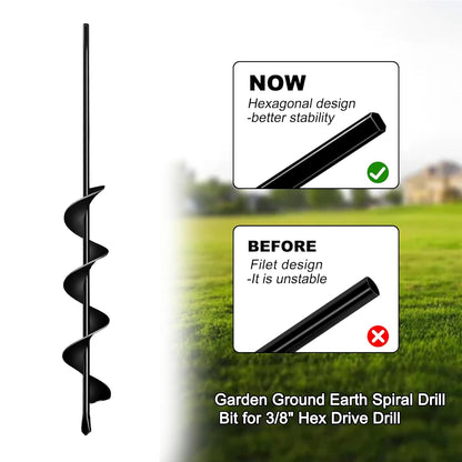 Auger Drill Bit for Planting 2.4"(D) x22.84(L), Garden Ground Earth Spiral Drill Bit for 3/8" Hex Drive Drill, for Post Hole Digger Bulb Bedding Digging Plant Rapid Planter