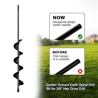 Auger Drill Bit for Planting 2.4"(D) x22.84(L), Garden Ground Earth Spiral Drill Bit for 3/8" Hex Drive Drill, for Post Hole Digger Bulb Bedding Digging Plant Rapid Planter