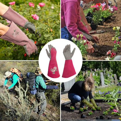 Rose Pruning Gloves Thorn Resistant, Embroidery Gardening Gloves with Extra Long Forearm Protection