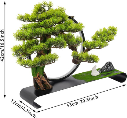 Artificial Bonsai Pine Tree Faux Realistic Simulation Bonsai with LED Lamp Ring Fake Plants Desk Table Decor for Home Office Indoor