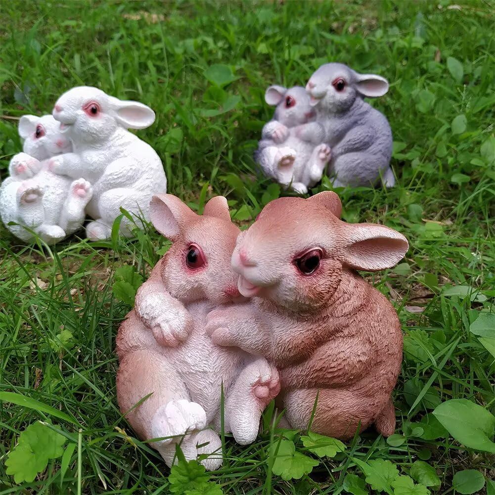 Garden Statues Bunny Decor Resin Hug Rabbit Figurine Cute Fairy Garden Decor Outdoor Statues for Patio Yard Porch Balcony Gifts for Women Mom Grandma Brown
