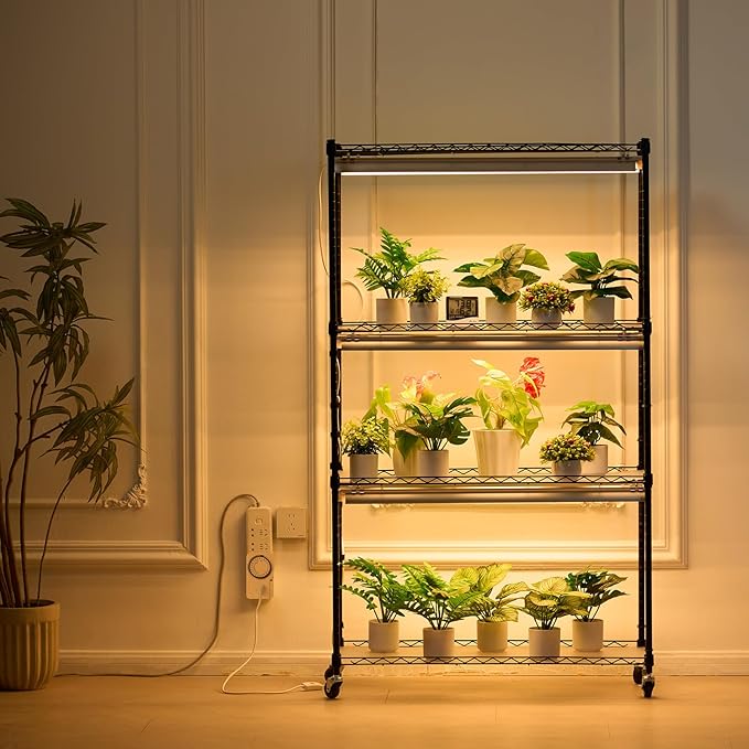 VEVOR Plant Stand with Grow Light, 4 Tiers Plant Shelf with 3000K 180W LED Full Spectrum Light for Indoor Plants, Grow Light Shelf with Timer for Seed Starting 35.4" L x 13.8" W x 59.1" H