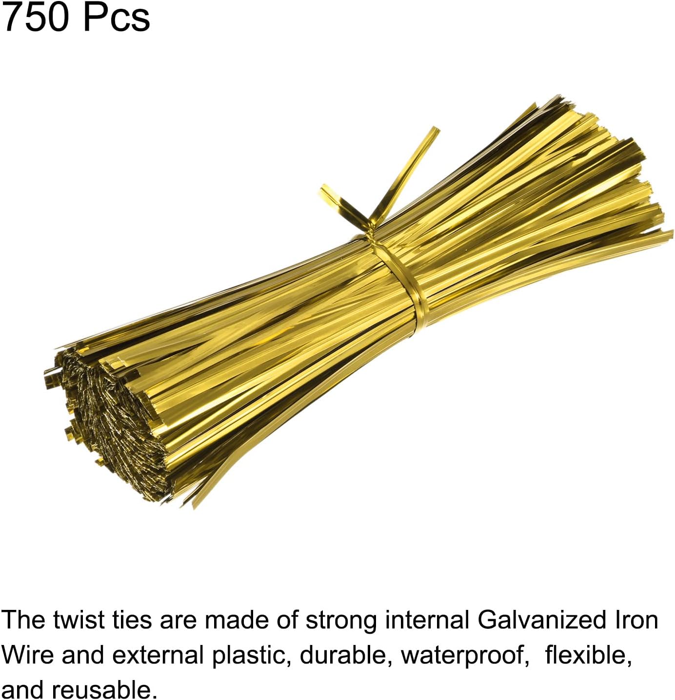 MECCANIXITY Foil Twist Ties 6" 15cm Metallic Plastic Closure Tie for Tying Bread, Candy, Cookies, Gift Bags Arts Crafts Ties Gold Tone Pack of 750