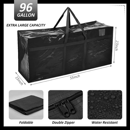 4 Pcs 96 Gallon Large Moving Bags with Zipper and Handles Foldable Storage Duffle Bags Heavy Duty Extra Large Totes for College Dorm Travel Clothes Blankets Bedding Moving (Black)
