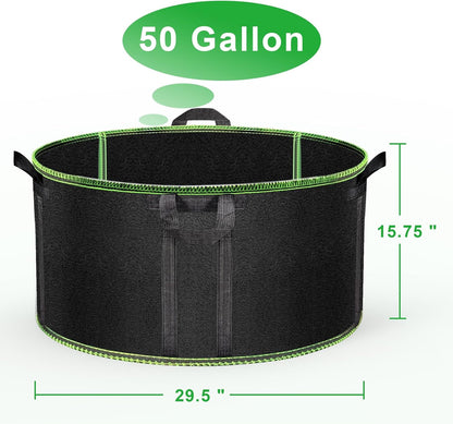 Grow Bags of 3-Pack 50 Gallon, Garden Planter Bags with Handles, 320GThickened Nonwoven Fabric Aeration Planting Pots, Heavy Duty Cloth Pots for Plants, Black