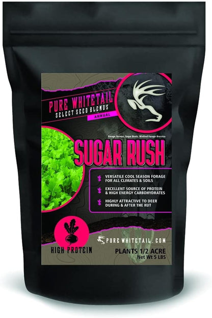 Pure Whitetail Sugar Rush | Select Seed Blends | Easiest Deer Feeder | Late Season Whitetail Deer Food Plot | Turnip, Sugar Beet, Winfred Forage Brassica Seeds | 5 lb Bags | 3-Pack