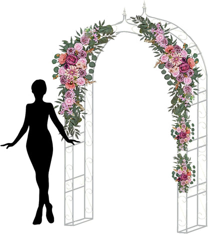8’ Metal Garden Arch Arbor for Wedding, Bridal Party, Various Events, Garden Archway or Focal Point with/Without Climbing Plants Vines Flowers or Festival Decorations White