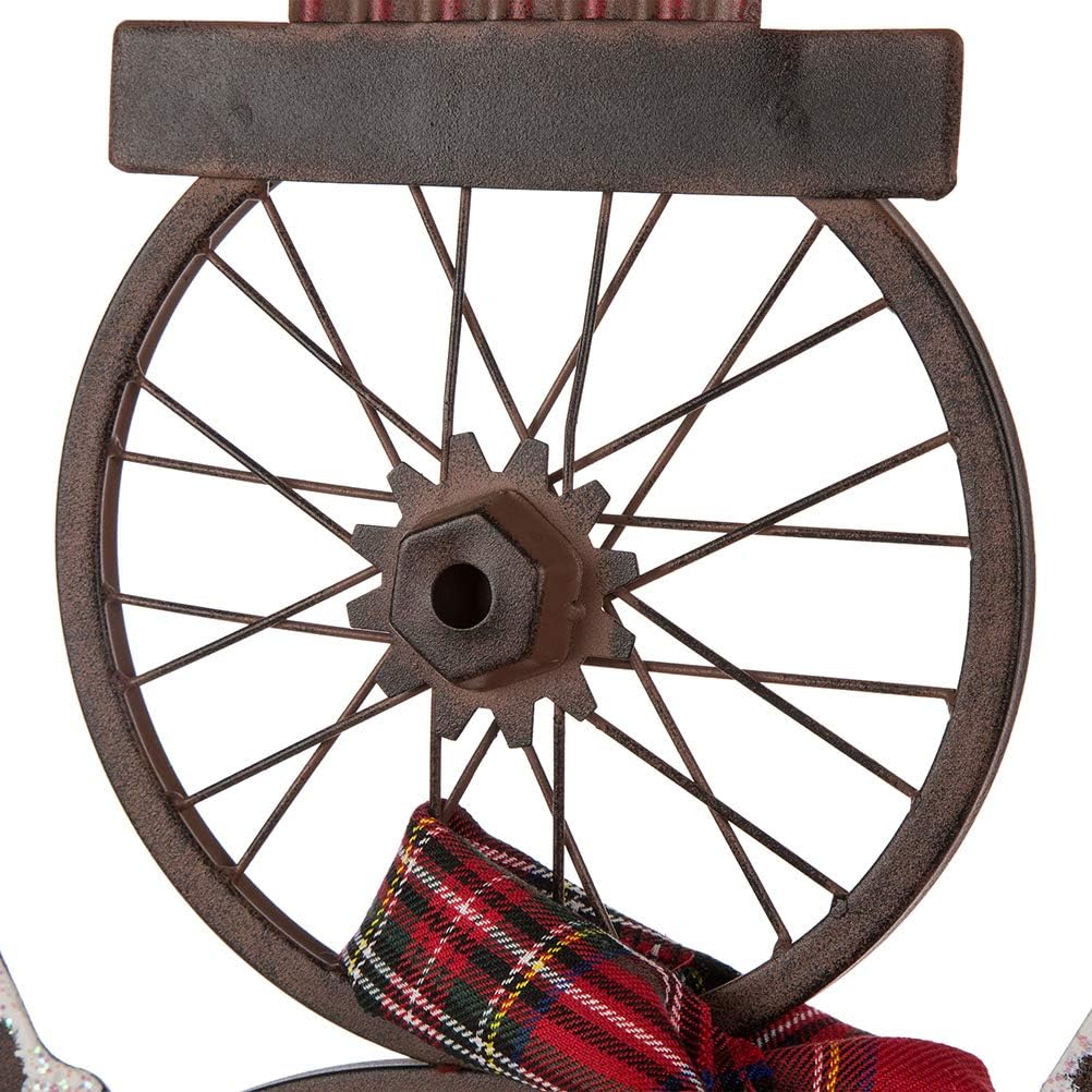 Glitzhome 33.98" H Metal Bike Wheel Snowman with Plaid Scarf Hat Porch Decor Metal Bicycle Garden Yard Decor Christmas Indoor Outdoor Decorations