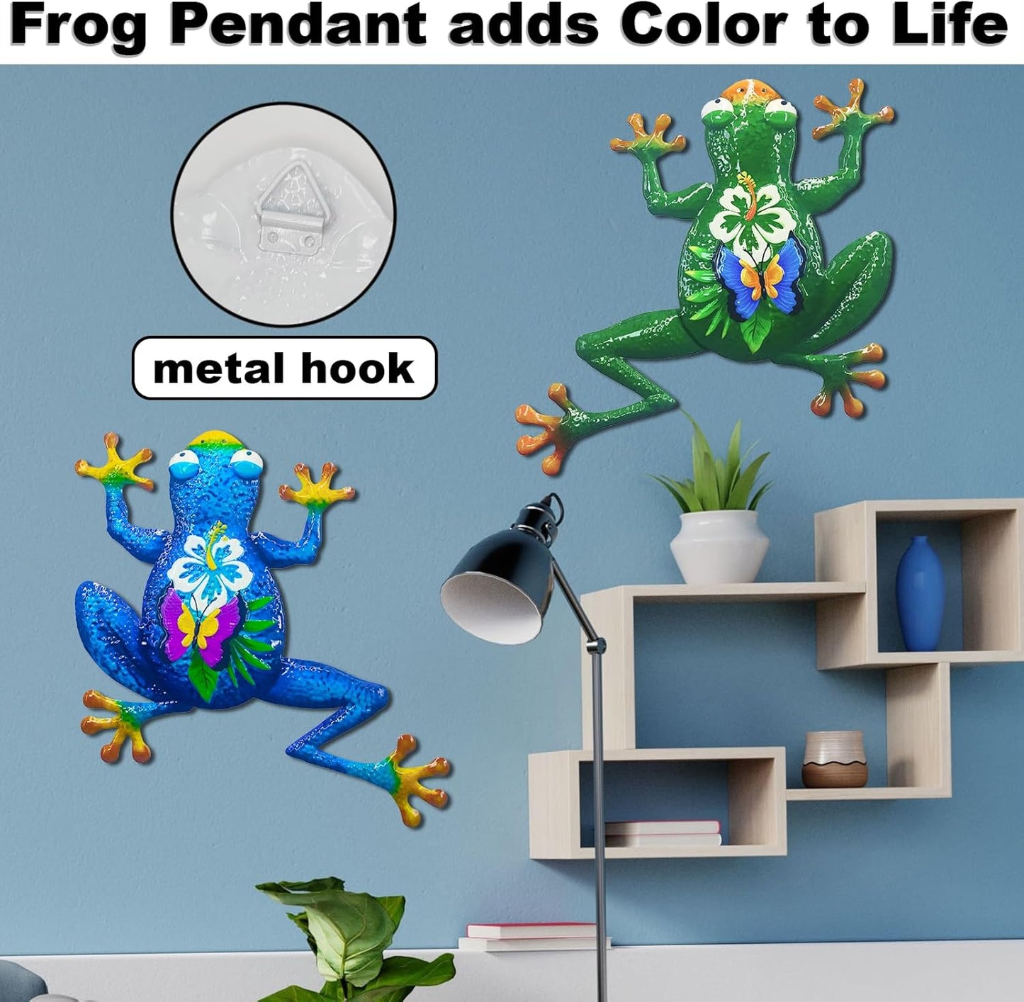 John's Studio 2Pcs Metal Frog Wall Decor Outdoor Garden Hanging Art Sculptures Home Theme Decorations for Kitchen Bathroom and Pool