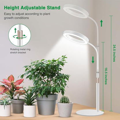 Grow Lights for Indoor Plants, 80 LED Full Spectrum Desk Plant Light for Growing Small Plant, Height Adjustable 24.5" Halo Grow Lamp with Base, 6/12/16H Timer, 3 Light Modes, 5 Dimming