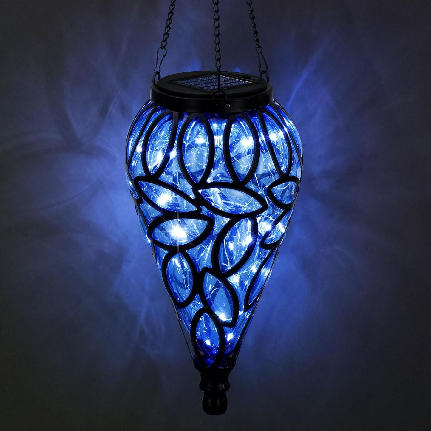 Solar Hanging Lantern Outdoor Lights, Tear-Shaped 15 LEDs Cool White Hanging Lights with S Hooks Decor in Garden, Yard, Pathway, Front Door and Landscape