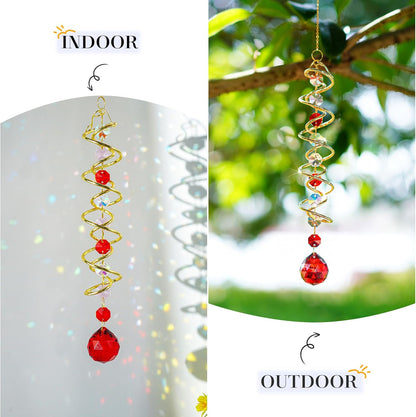H&D HYALINE & DORA 20.5in Crystal Suncatcher Gazing Ball Spiral Tail,Wind Spinner Sun Catcher with Octagonal Beads,Sun Catchers Window Hanging for Outdoor Garden Decor