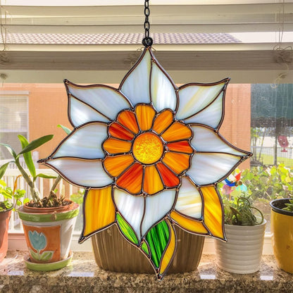 Narcissus Mosaic Style Acrylic Suncatcher Stained Glass Effect Window Car Hanging Christmas Ornament Indoor Outdoor Decor Garden Sun Catcher Panel for Floral Lover for Women Mom Grandma
