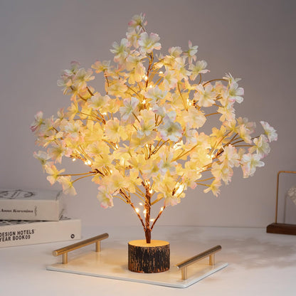 Lighted Cherry Blossom Tree Artificial, 19Inch Faux Bonsai Tree Japanese Decor, Battery Operated Floral Desktop Tree for Indoor Home Spring Summer Easter,Pink
