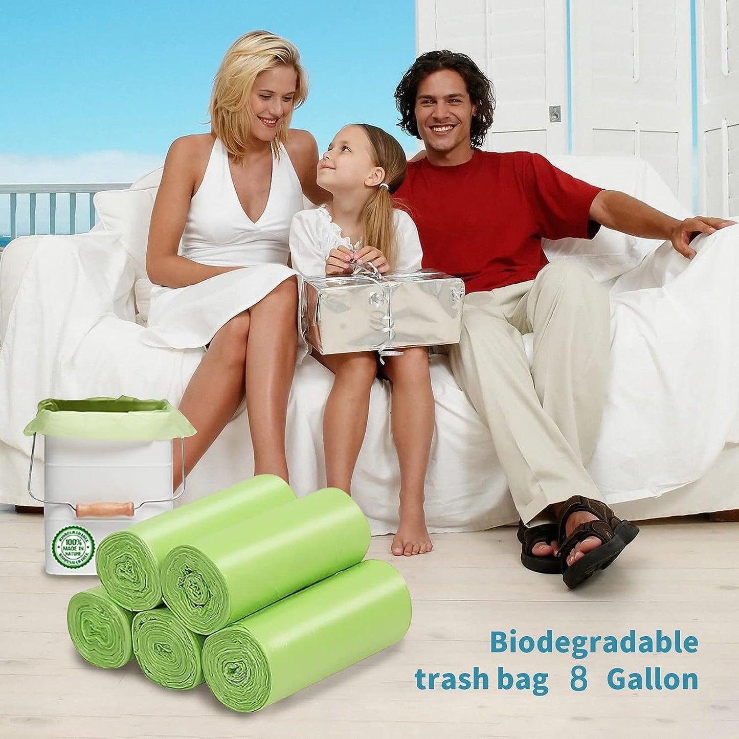 Biodegradable Trash Bags - 13 Gallon Durable Garbage Bag [100 Count], Perfect for Tall Trash Cans Green Thicken Recycling Bin Bags for Kitchen, Bathroom, Camping, Office, Car