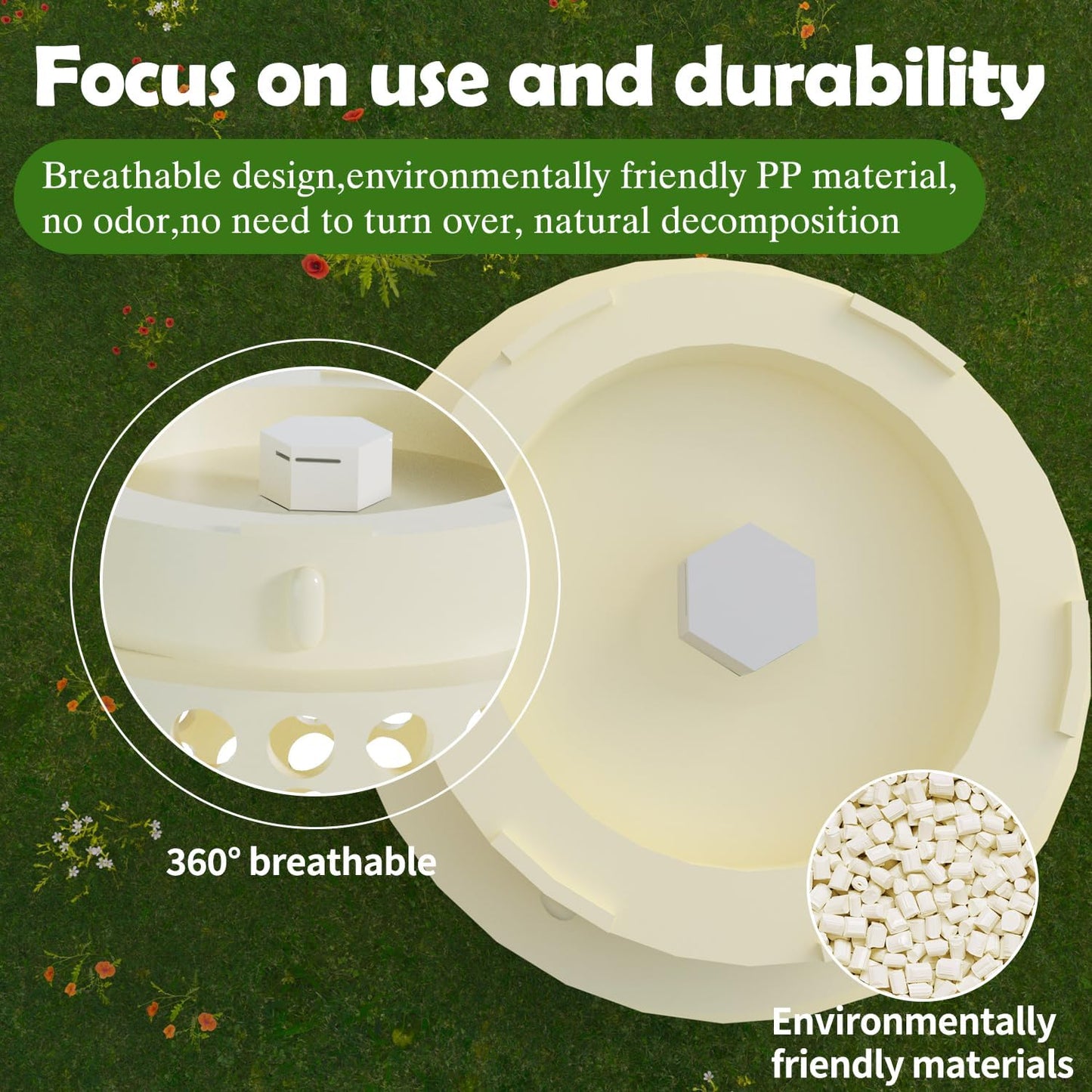 Underground Worm Farm, Garden Mini vermicomposting bin for use in Outdoor Gardening from Kitchen Food Waste, with Holes and lid, White (10.2x4.3x4.3IN)