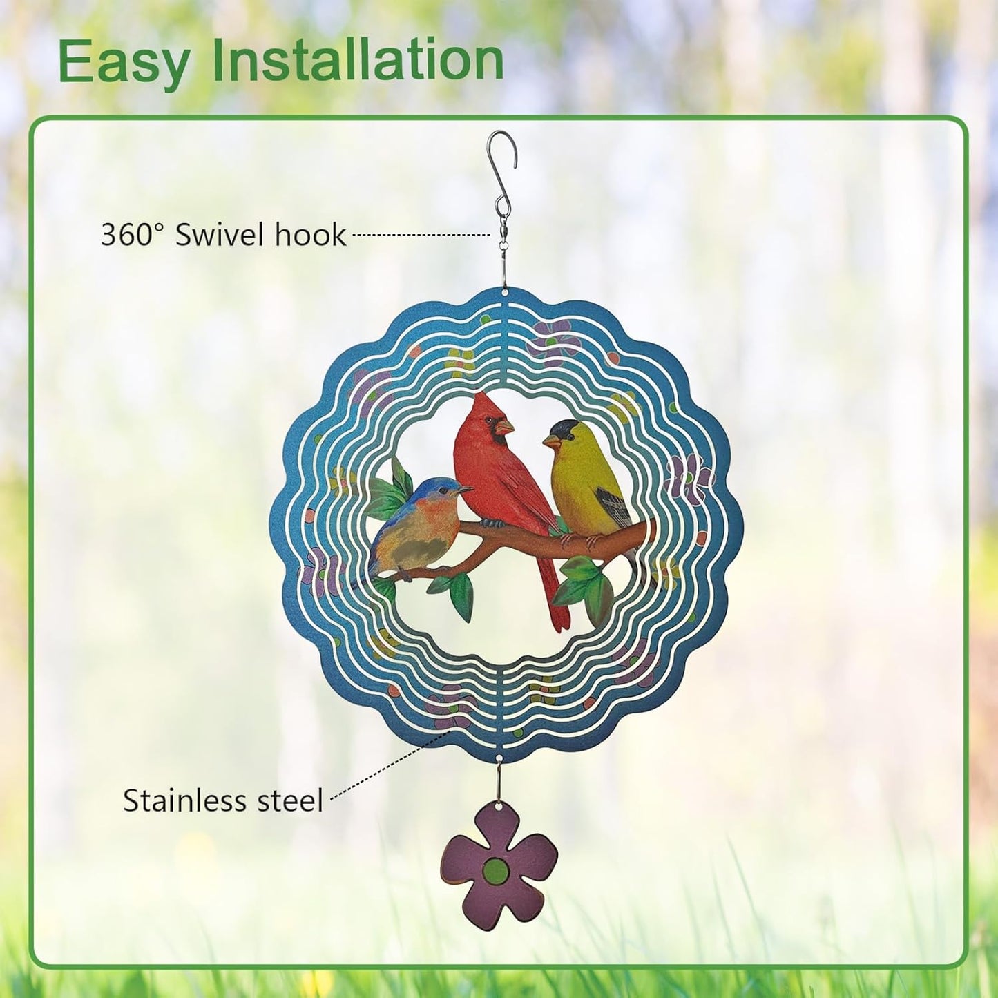 Birds Wind Spinner,Metal Wind Spinners for Outdoor,3D Double Sided Hanging Decor for Indoor,Outdoor,Unique Gifts for Women