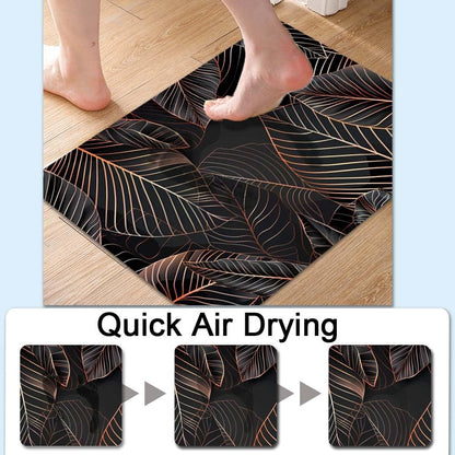 Bath Mat-Bathroom Rug，Black Rose Gold line Leaves-Absorbent Non Slip Quick Dry Stain Resistant Easy to Clean Care Shower Rug for Bathtub Shower Room 17×27.5Inch (43 * 70cm)