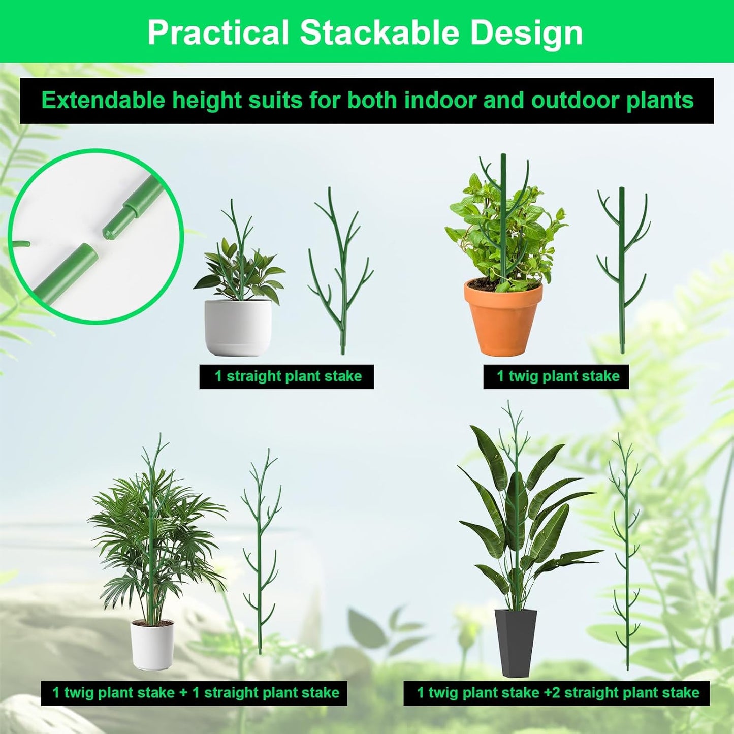 11 Pack Monstera Plant Support - 71.4" Plant Support Stakes for Indoor Plants Sticks Support Tall Indoor Plant Stakes with Twist Ties Stackable Plant Stem Support for Monstera Plants