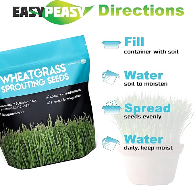 Wheatgrass Seeds | Non GMO | Grown in USA Wheat Grass Seeds | from Our Farm to Your Table (1 Pound)