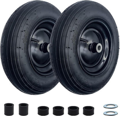 2-Pack 14.5-Inch Wheelbarrow Tire.3.50-8" Pneumatic Tires and wheels with 3"- 6" Center Hub and 3/4" Bushings for Wheelbarrow Lawn Mover Replacement.