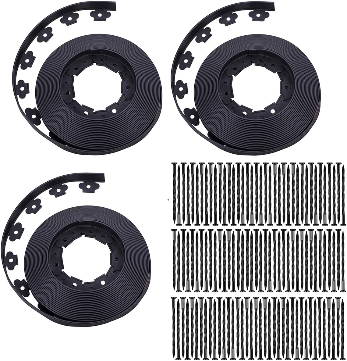 Garden Edging，300FT Landscape Edging with 500 6" Spikes for Lawn 1.5 Inch Tall(Black, 300FT)