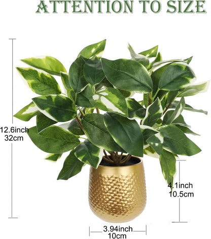 Oairse Articicial Plants Indoor Small Fake Plants in Pots Faux Pothos N‘ Joy Potted Plant Fake Indoor Plants with Gold Pots for Bathroom Living Room Office Desk Shelves